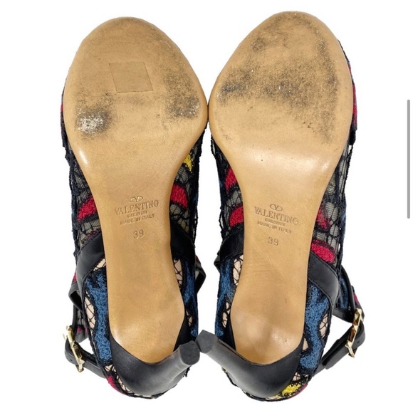 Valentino Embroidered Multicolor Rockstud Peep Toe Ankle Boots - Picture 5 of 7